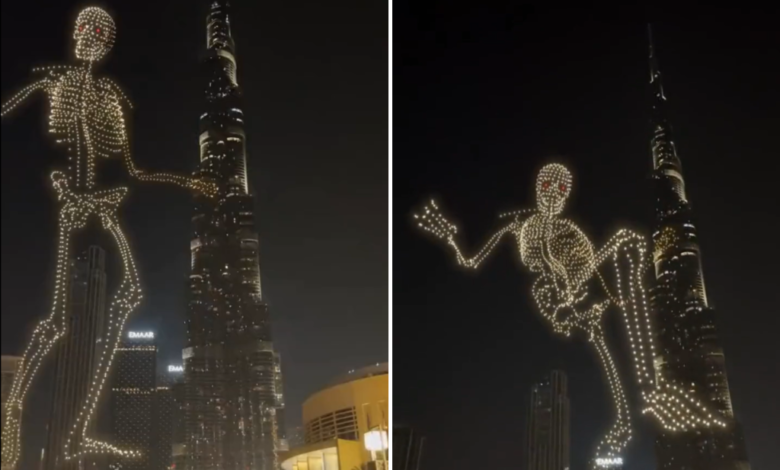 Esqueleto de drones 'invade' las calles de Dubái por Halloween