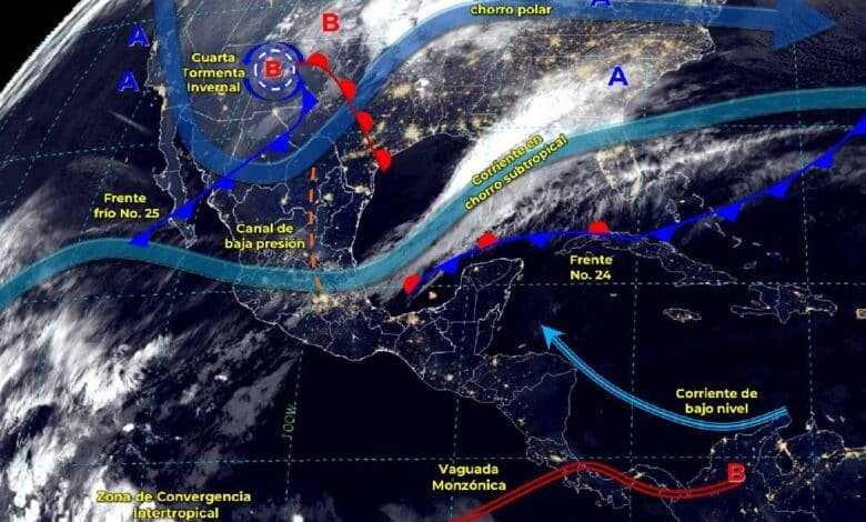 Frente frío No. 25 se desplaza sobre el norte y noreste de México