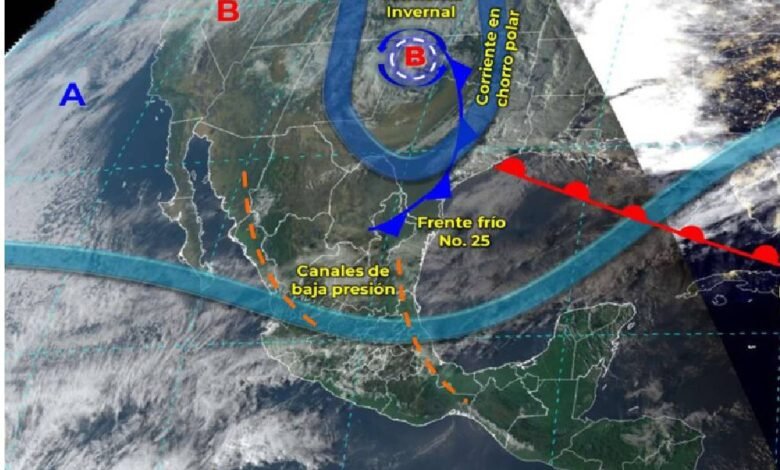 Frente frío número 25 se desplazará sobre el oriente y sureste del país