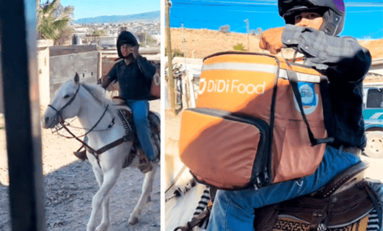 Repartidor de Delivery sorprende usando un caballo para entregas