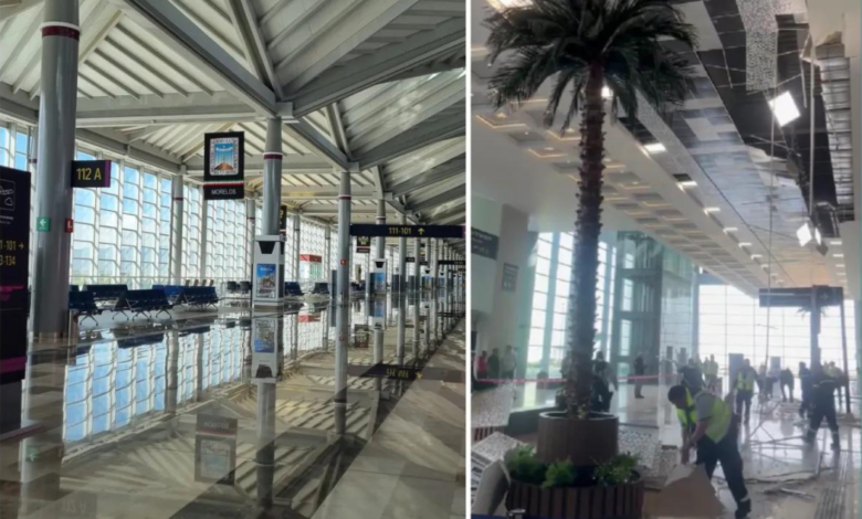 Video: Colapsan plafones del AIFA en el pasillo principal de llegadas
