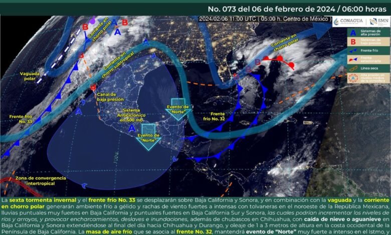 Frente frío no. 33 traerá lluvias fuertes y caídas de nieve en zonas serranas