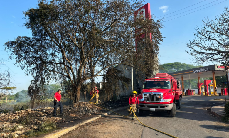 Se registra incendio de pastizal cerca de gasolinera en María Pino Suárez