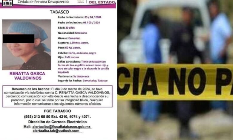 Encuentran sin vida a Renatta "N" en Comalcalco tras 38 días de búsqueda