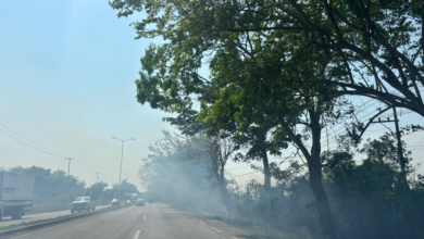 Humareda de incendio de pastizales invaden carreteras y exponen a conductores