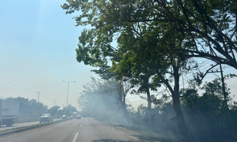 Humareda de incendio de pastizales invaden carreteras y exponen a conductores