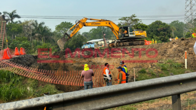 Lluvias retrasan construcción de drenaje pluvial en carretera federal Villahermosa-Cárdenas