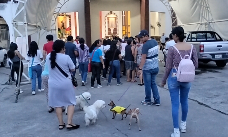 Fieles acuden con sus perritos a recibir la bendición en Tabasco