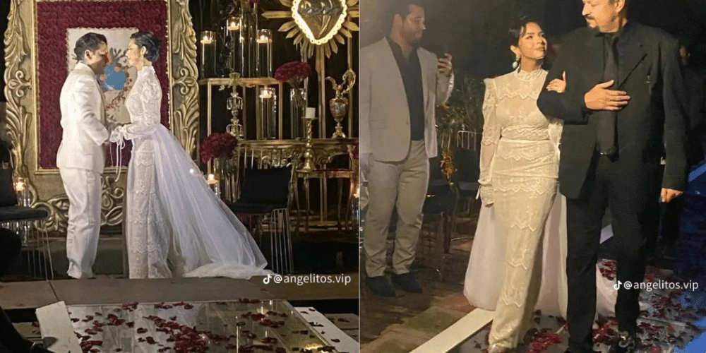 ¿Cuánto costo el vestido de novia con el que Ángela Aguilar se casó con Nodal? Filtran imágenes de la boda