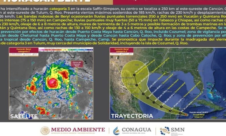 Quintana Roo se encuentra en Alerta Roja; "Beryl" es categoría 3