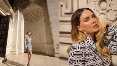 Belinda derrocha elegancia en minifalda y camisa Chanel