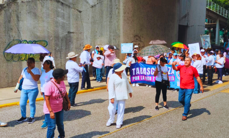 Fieles católicos participaron en la 4.ª Caminata en Favor de la Mujer y La Vida en Tabasco