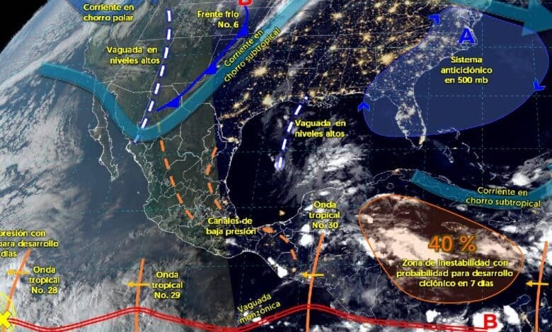 Se pronostican lluvias puntuales intensas en Yucatán y Quintana roo y lluvias muy fuertes en Campeche.