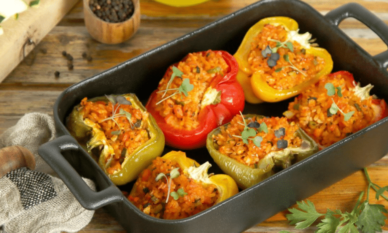 Pimientos rellenos de arroz y garbanzos