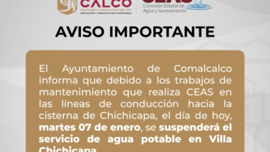 Suspensión del servicio de agua potable en Villa Chichicapa por mantenimiento