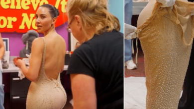 Kim Kardashian regaña a guarura que pisó su vestido