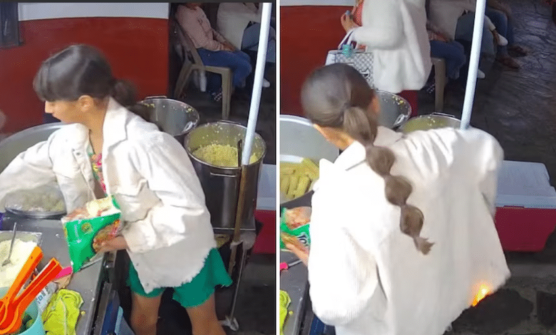 “No soltó los tostilocos” Niña se prende fuego frente a un puesto de elotes y se vuelve viral por su serenidad (Foto por Infobae)