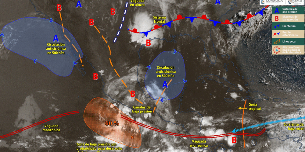 Intensas lluvias en el centro y sur de México, con posibles torbellinos en el norte del país