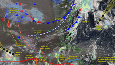 Para hoy, el monzón mexicano e inestabilidad atmosférica, propiciarán lluvias puntuales intensas en el norte y centro de Nayarit; centro y sur de Sinaloa y oeste de Durango; puntuales muy fuertes en Sonora y Chihuahua; y puntuales fuertes en Baja California Sur y Baja California.
