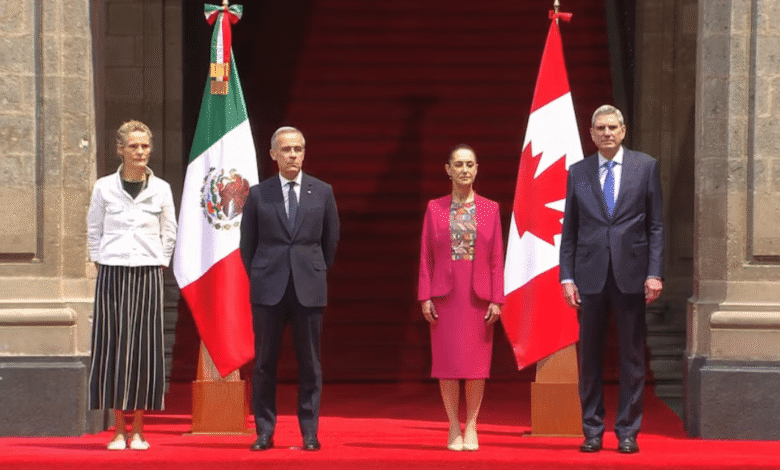 Sheinbaum recibe al primer ministro de Canadá, Mark Carney, en Palacio Nacional