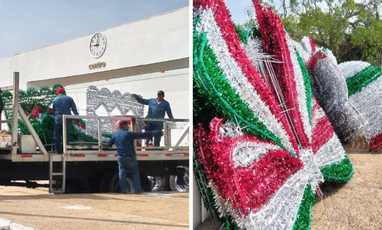 Villahermosa recibe adornos patrios para celebrar el inicio de la Independencia de México