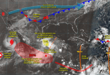 Para hoy el huracán Priscilla se desplazará frente a la costa oeste de Baja California Sur. Su circulación y bandas nubosas ocasionarán lluvias puntuales muy fuertes en Baja California Sur, e intervalos de chubascos en Sinaloa y Nayarit, además de fuertes rachas de viento y oleaje elevado en las costas de Baja California Sur, Sinaloa y Nayarit.