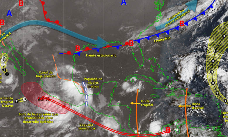Este día, la tormenta tropical Priscilla continuará su desplazamiento paralelo a la costa occidental de Baja California Sur, por lo que su circulación y bandas nubosas mantendrán vientos y lluvias fuertes, además de oleaje elevado en dicha región.