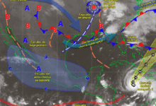 Canales de baja presión sobre el interior del país y la península de Yucatán, en combinación con el ingreso de humedad del océano Pacífico, golfo de México y mar Caribe, e inestabilidad atmosférica, originarán lluvias y chubascos dispersos