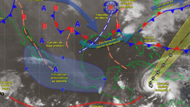 Canales de baja presión sobre el interior del país y la península de Yucatán, en combinación con el ingreso de humedad del océano Pacífico, golfo de México y mar Caribe, e inestabilidad atmosférica, originarán lluvias y chubascos dispersos