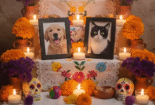 Velas y flores para recordar a las mascotas fallecidas en Tabasco