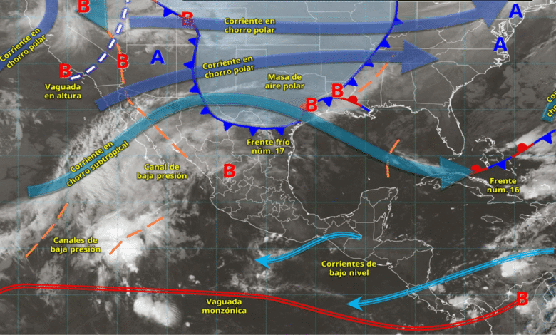 Frente frío 17 provoca lluvias intensas y descenso de temperatura en el norte del país