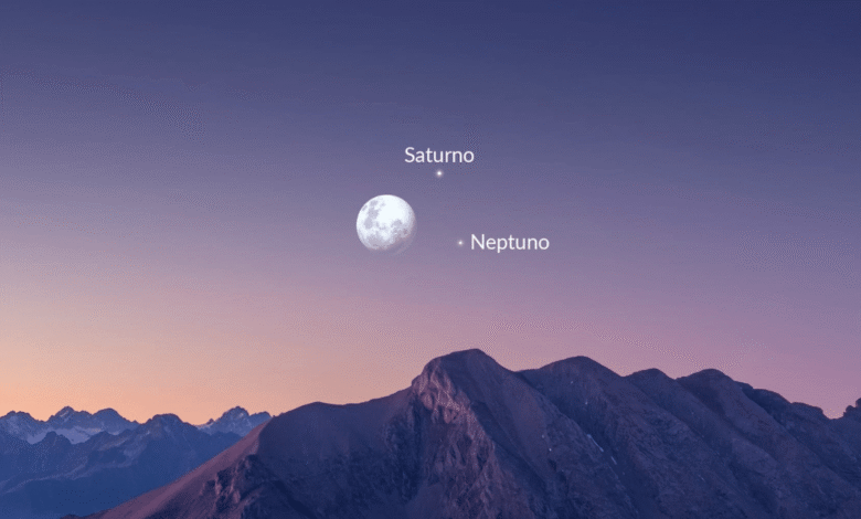 Conjunción lunar con Saturno y Neptuno cuándo verla