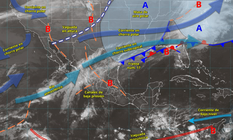 Pronostico del tiempo, bajas temperaturas y lluvias fuertes impactan al país por el Frente Frío 17
