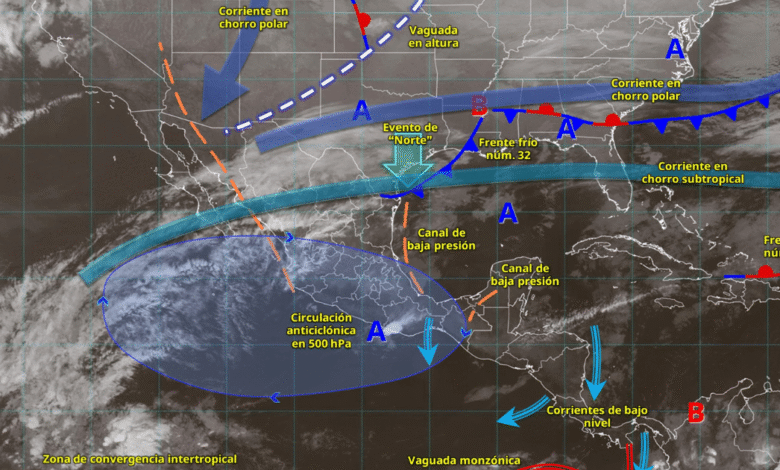 Frente frío 32 provocará lluvias intensas en Veracruz y evento de Norte severo en costas del Golfo
