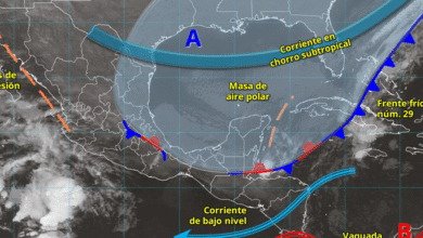 Este día, el frente frío núm. 29 se desplazará sobre el mar Caribe, sin afectar a la República Mexicana, sin embargo, su masa de aire polar cubrirá el golfo de México.