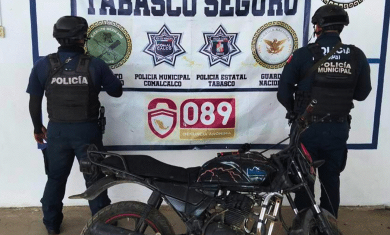 Aseguran motocicleta abandonada en la ranchería Occidente