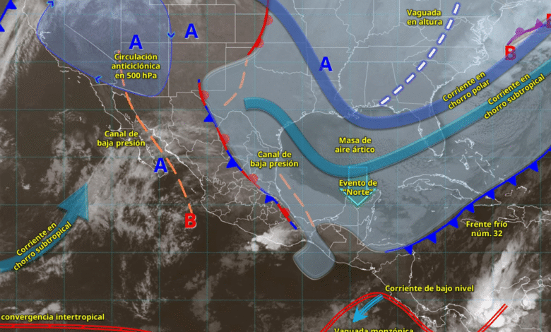 Masa de aire ártico del frente frío 32 provoca frío extremo