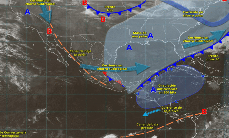 Frente frío 40 provocará lluvias intensas en la Península de Yucatán y sureste del país