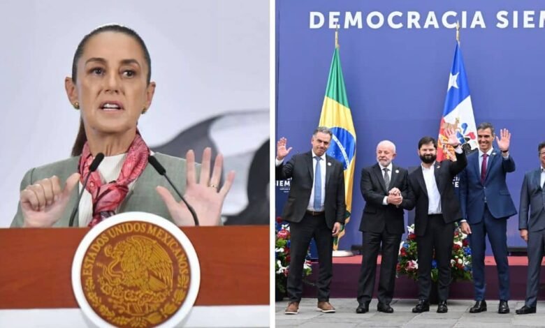 En Barcelona Sheinbaum se reúne con líderes iberoamericanos en la IV Cumbre en Defensa de la Democracia