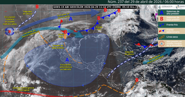 Pronóstico de lluvias para hoy 29 de abril de 2026