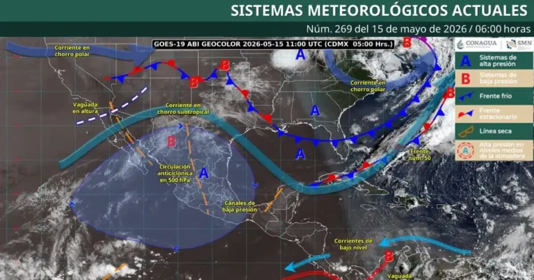 Pronóstico de lluvias para mañana 15 de mayo de 2026