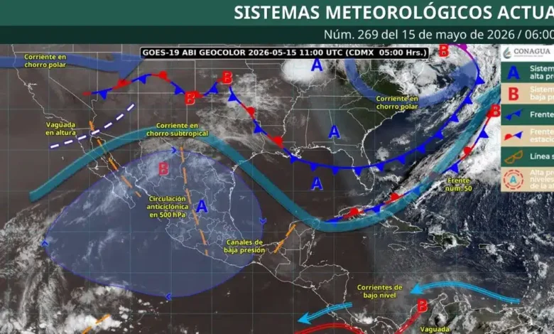 Pronóstico de lluvias para mañana 15 de mayo de 2026