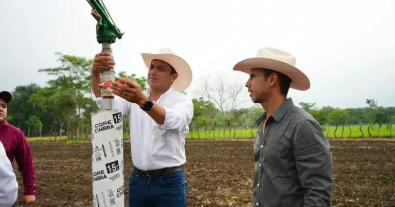aumentan producción agrícola con riego por aspersión