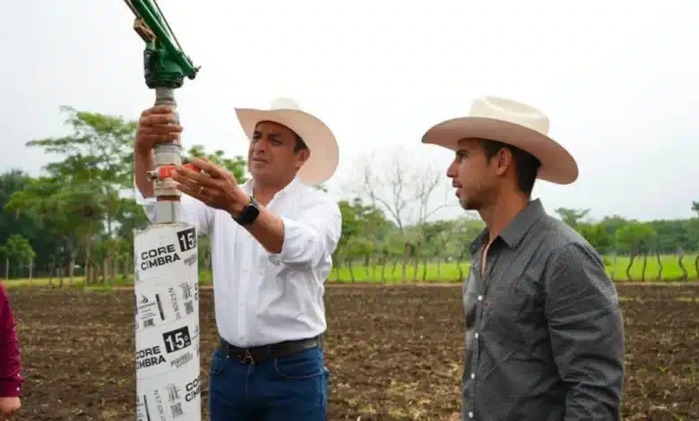 aumentan producción agrícola con riego por aspersión