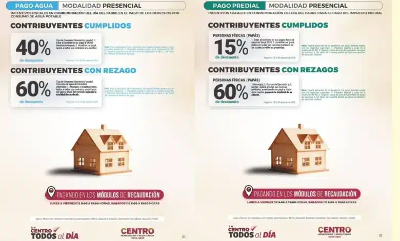 Aplicará Centro incentivos en pago de predial y agua por el Día del Padre, del 15 al 30 de junio