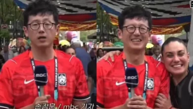 Mexicana besa a reportero de Corea del Sur durante transmisión (Fotos de internet)