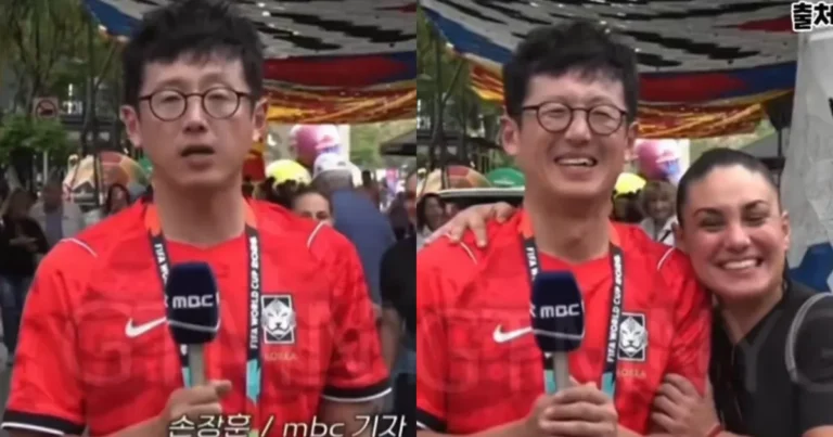 Mexicana besa a reportero de Corea del Sur durante transmisión (Fotos de internet)
