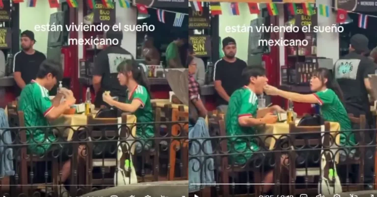 Pareja coreana cautiva las redes al disfrutar tacos con camiseta de México (Fotos de internet)