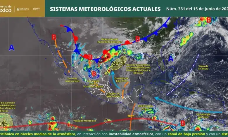 pronóstico de lluvias para hoy 15 de junio de 2026