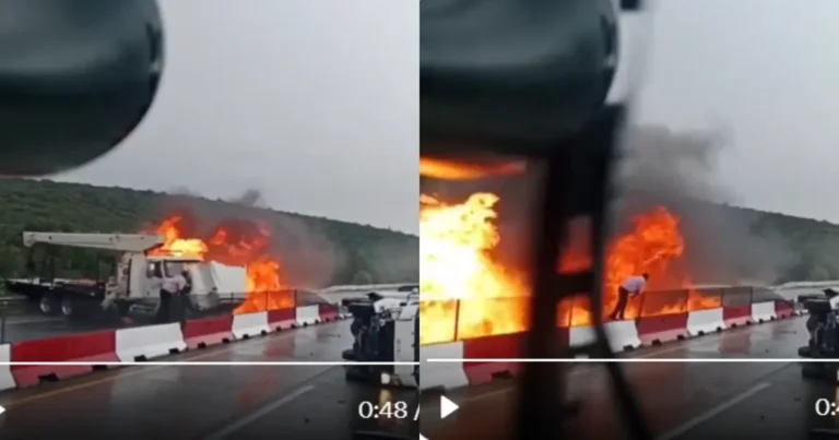 Arco Norte registra carambola tras incendio de una grúa (Foto de redes sociales)